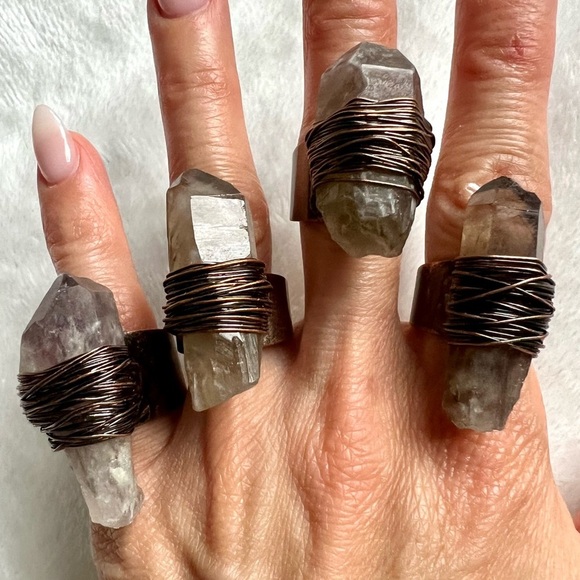 Smoky Quartz Bullet Adjustable Electroplated Ring - Picture 1 of 13